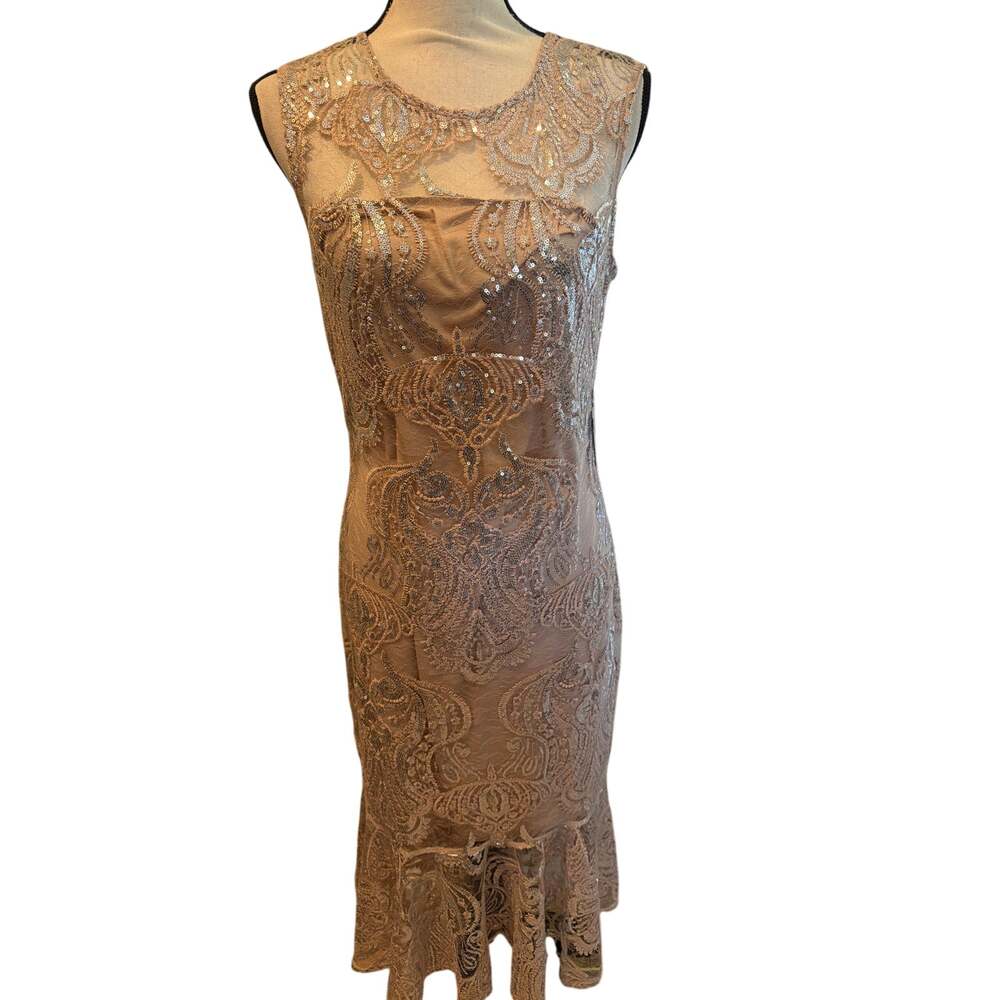 ⭐️ Women Boston Proper Nude Lace Sequin Dress Size 8 NYE Party Holiday NWT